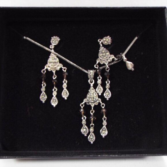 NECKLACE & Earrings .925 Sterling Silver Jewelry 3 Piece Jewelry Set - Picture 3 of 10